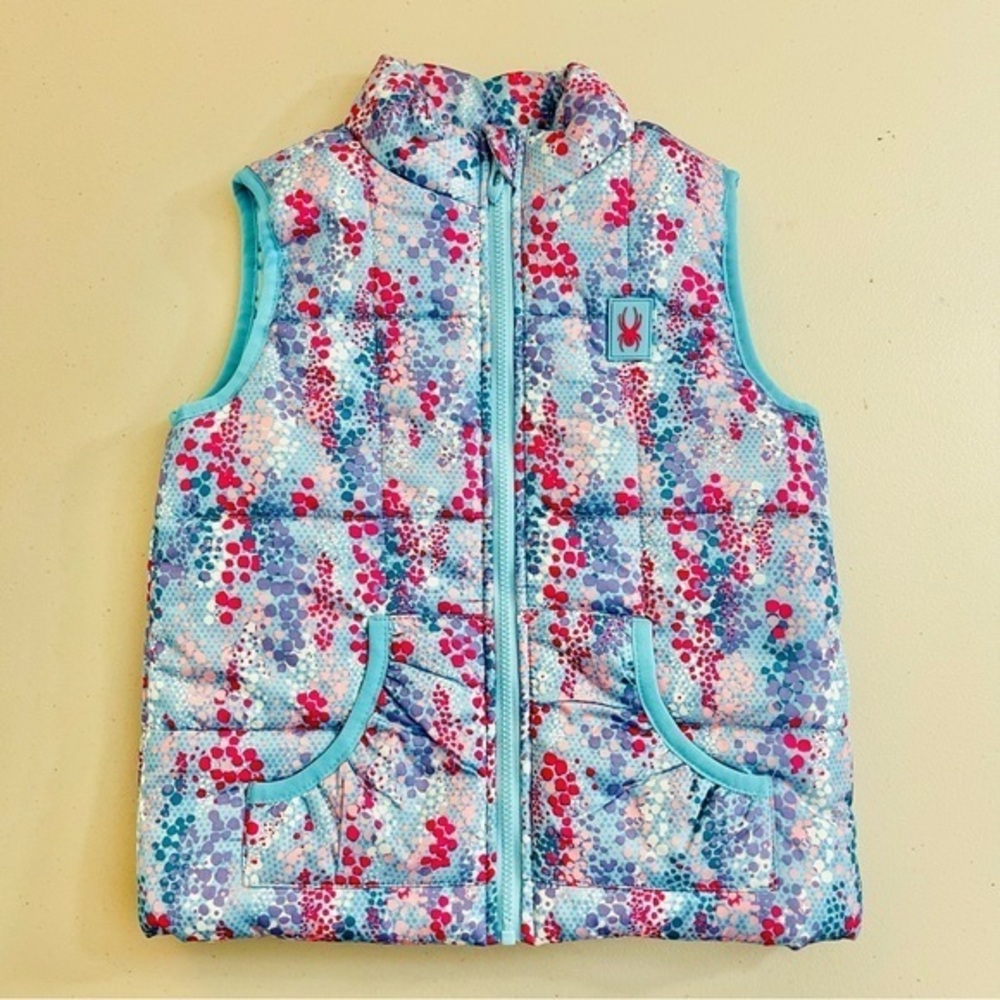 Spyder Toddler Quilted Vest in Aqua with Multicolor Dot Print Size 4T Pockets